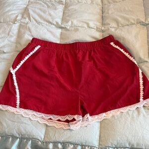 Fashion Nova Red Lace Trim Shorts